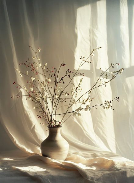 Vase beige avec branches par Kaiori Oldenburg