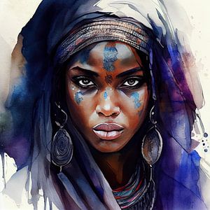 Watercolor Tuareg Woman #4 by Chromatic Fusion Studio