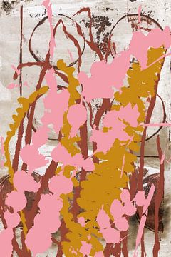 Natuurlijk wonen. Kleurrijke moderne abstracte botanische kunst in geel en roze van Dina Dankers