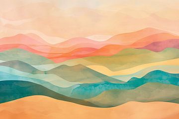 Abstracte heuvels in levendige kleurencombinatie van De Muurdecoratie