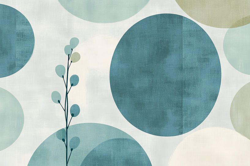 Cercles bleus avec une branche délicate - Design moderne par Poster Art Shop
