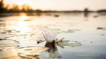Water lily in the setting sun by Marloes van Pareren