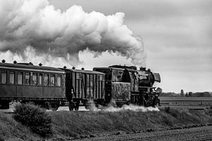 Oude stoomtrein op het platteland met passagierswagons van Sjoerd van der Wal Fotografie