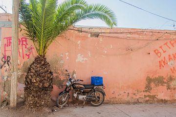 Straatfotografie in Marokko - palmboom en motor van Bianca Kramer