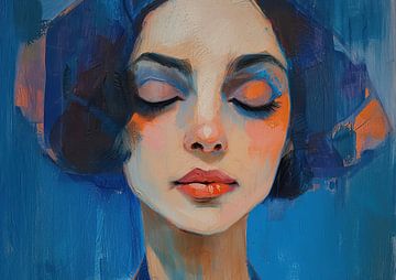Portrait abstrait en bleu | Nuances de solitude sur Caprices d'Art