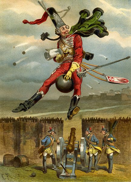 Gottfried Franz, Münchhausen überfliegt eine Kanonenkugel - 1896 von Atelier Liesjes