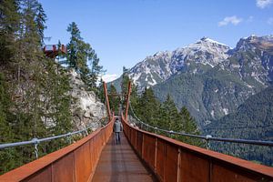 Serles mountain with suspension bridge
