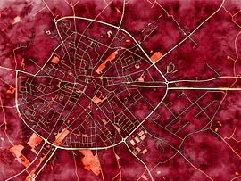 Map of Poperinge with the style 'Amber Autumn' by Maporia