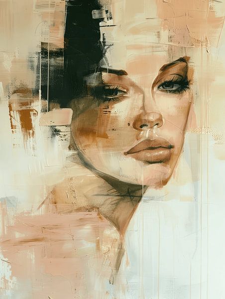 Modern en abstract portret in pastelkleuren van Carla Van Iersel