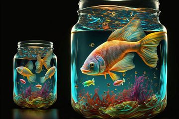 Vis in een jampot - Digital Art van CatsArt