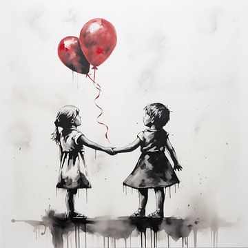 2 meisjes met ballonnen van TheXclusive Art