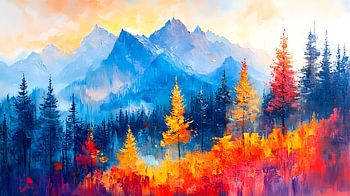 abstrait forêt et montagnes peinture à l'huile