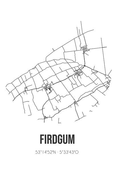 Firdgum (Fryslan) | Karte | Schwarz und Weiß von Ortsdrucke