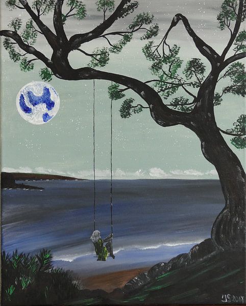 rustig aan het water  canvas acryl by Jolanda van den berg Thomas