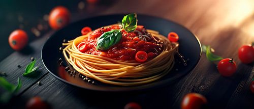Pasta genieten op donker hout - heerlijk