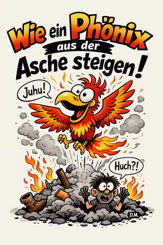 Rising like a phoenix from the ashes - cartoon