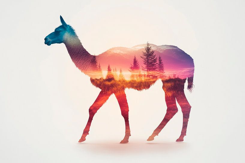 Lama met landschap van Poster Art Shop