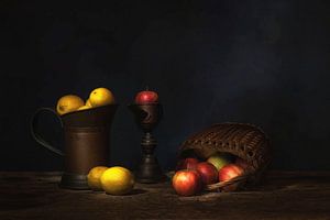 Awarded stilleven met appels en citroenen met Caravaggio licht.