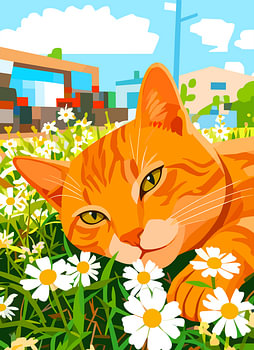 Orange Tabby Cat in Daisies