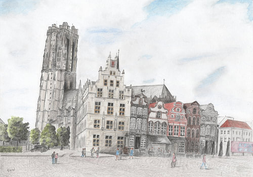 St Rombouts Tower and the market square in Mechelen