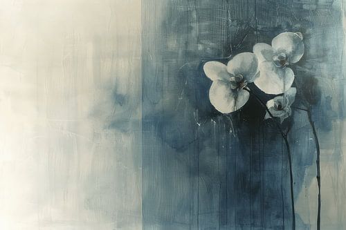 Orchidee in wit op een blauwe achtergrond