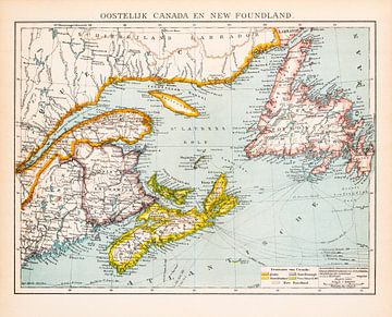 Vintage kaart Oostelijk Canada en New Foundland van Studio Wunderkammer