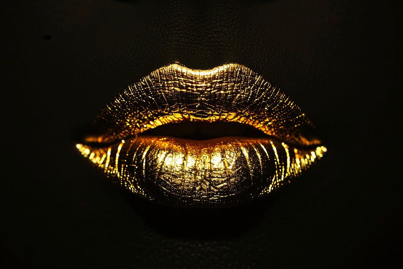 Dark background with glowing golden lips by Art & Soul Creations