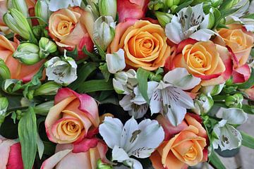 bouquet with flowers especially roses by W J Kok