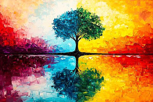 Kleurrijke boom met reflectie