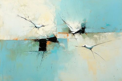 Oiseaux flottants fond bleu