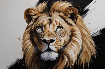 Portrait hyperréaliste d'un lion majestueux sur De Muurdecoratie