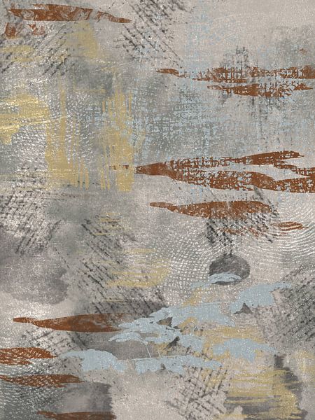 Modernes abstraktes digitales Gemälde mit Texturen und Formen in weichen erdigen Farben von Imaginative