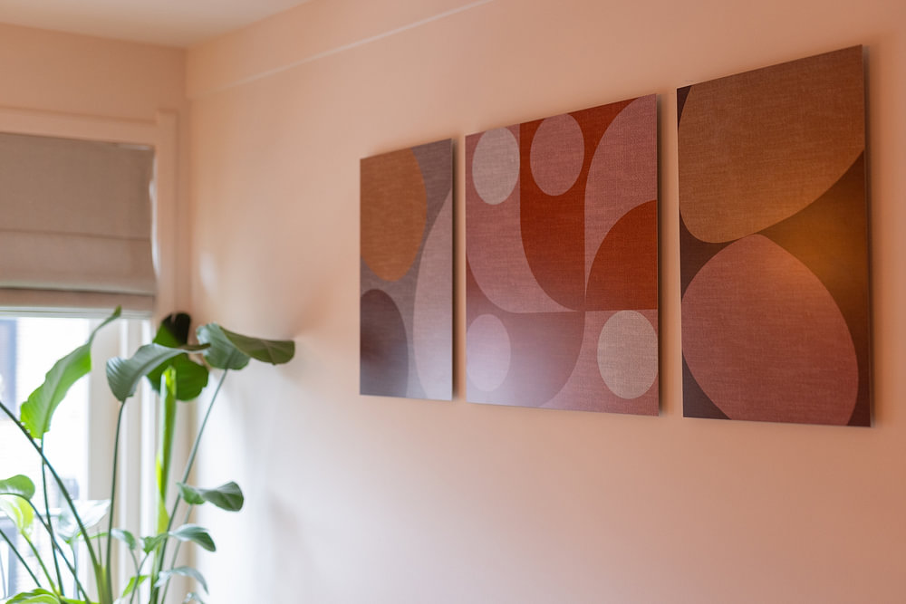 Modern abstract retro  geometric shapes in earthy tints: pink, white, orange
