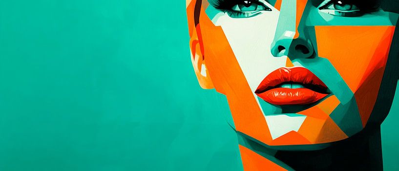 Geometric portrait in bright colours by Poster Art Shop