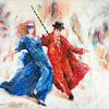 Danse en bleu et rouge. Acrylique sur toile de Hans Sturris. sur Galerie Ringoot