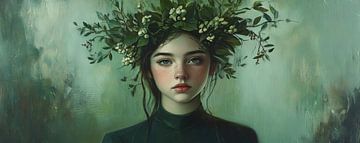 Groen Portret | Jonge Dame in Groen Omlist van I ❤ Bloemen
