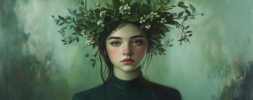 Grünes Porträt | Junge Dame in Grün Omlist von Blumen Studio