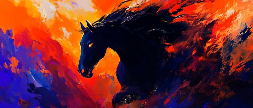 Black horse in a play of colours by Poster Art Shop