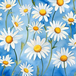 Vrolijke bloemen op een blauwe achtergrond van Lauri Creates