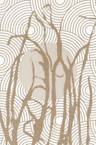 Ikigai. Zon en gras. Abstracte Zen kunst. Japanse stijl in aardetinten VIII