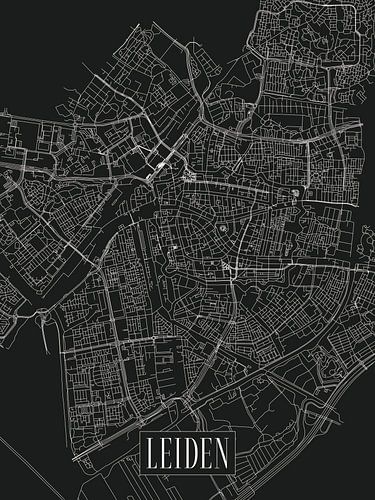 Stadskaart Leiden - Stad - Donkere variant - Zuid-Holland Plattegrond