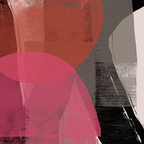 Art abstrait coloré. Formes en terre cuite, rose, noir et blanc.
