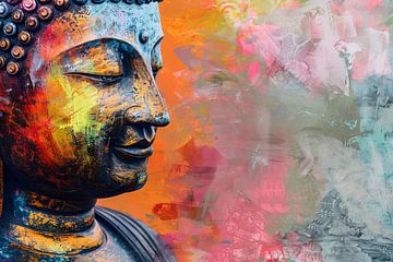 Epressief Kleurrijk Boeddha Gezicht Portret van Art & Soul Creations