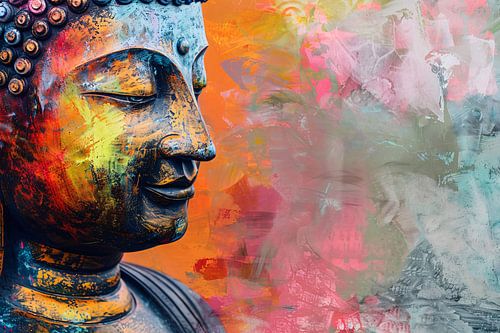 Epressief Kleurrijk Boeddha Gezicht Portret