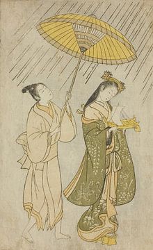 Ishikawa Toyonobu - Parodie de Komachi priant pour la pluie sur Peter Balan