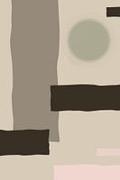 Abstract Art in Japandi Style - Bars and Circles with Subtle Greenery