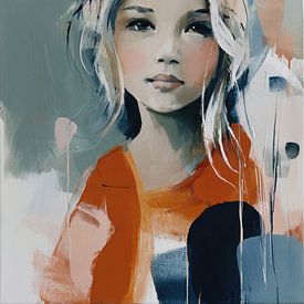 Weibliche Portraitmalerei - Blau Terrakotta Verträumt und Elegant von Joriali Abstrakte Kunst