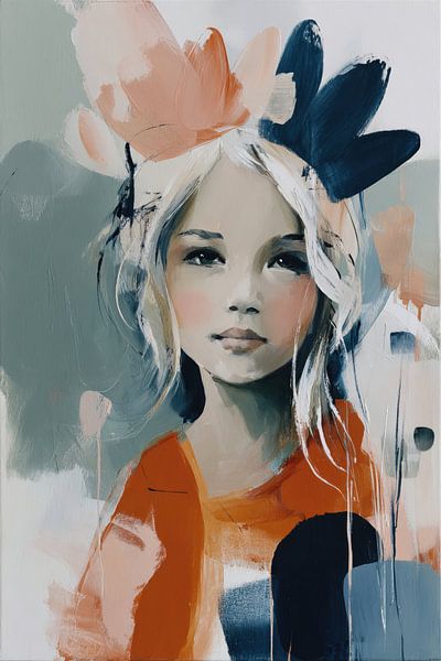 Weibliche Portraitmalerei - Blau Terrakotta Verträumt und Elegant von Joriali Abstrakte Kunst