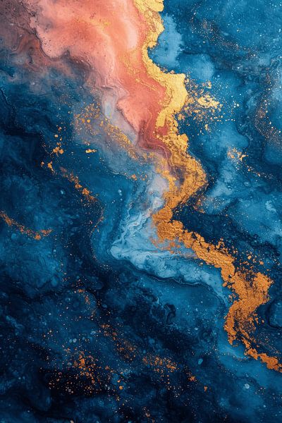 Modern abstract in blue, orange and gold by Studio Allee