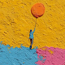 Expressive Abstract Balloon Ascension Portrait with Textured Acrylic Palette Knife Painting by Aden Pink Studio